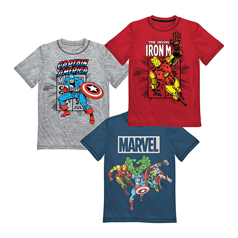 Marvel Avengers and Spider-Man T-Shirt 3 Pack for Boys Bundle of Tees